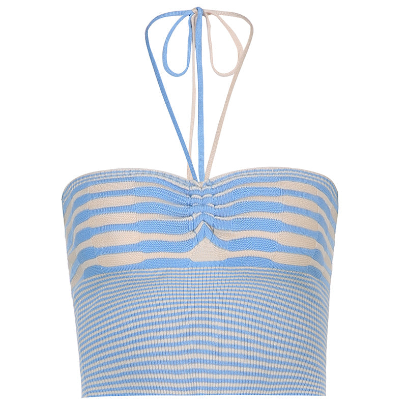 jinran Rapcopter Plaid Knitted Halter Top Cute y2k Grunge Aesthetic Corset Top Women Vintage Beach Style Crop Top Party Summer Sweats