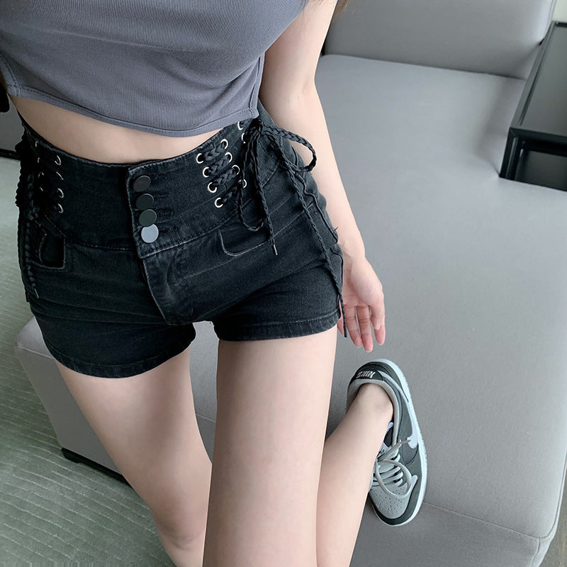 jinran Sexy Denim Shorts New Women's Slim Fit Pants 2021 Summer Back Hollow Out Quality High Waist Tight Female Elastic Short Jeans