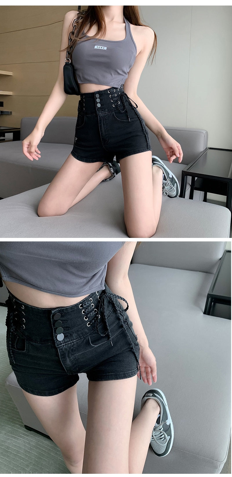 jinran Sexy Denim Shorts New Women's Slim Fit Pants 2021 Summer Back Hollow Out Quality High Waist Tight Female Elastic Short Jeans