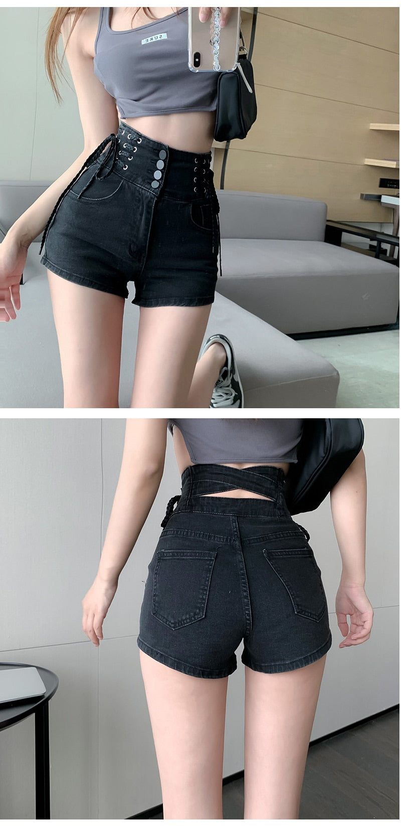 jinran Sexy Denim Shorts New Women's Slim Fit Pants 2021 Summer Back Hollow Out Quality High Waist Tight Female Elastic Short Jeans