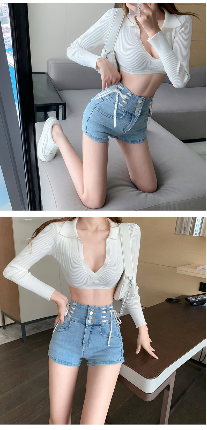 jinran Sexy Denim Shorts New Women's Slim Fit Pants 2021 Summer Back Hollow Out Quality High Waist Tight Female Elastic Short Jeans
