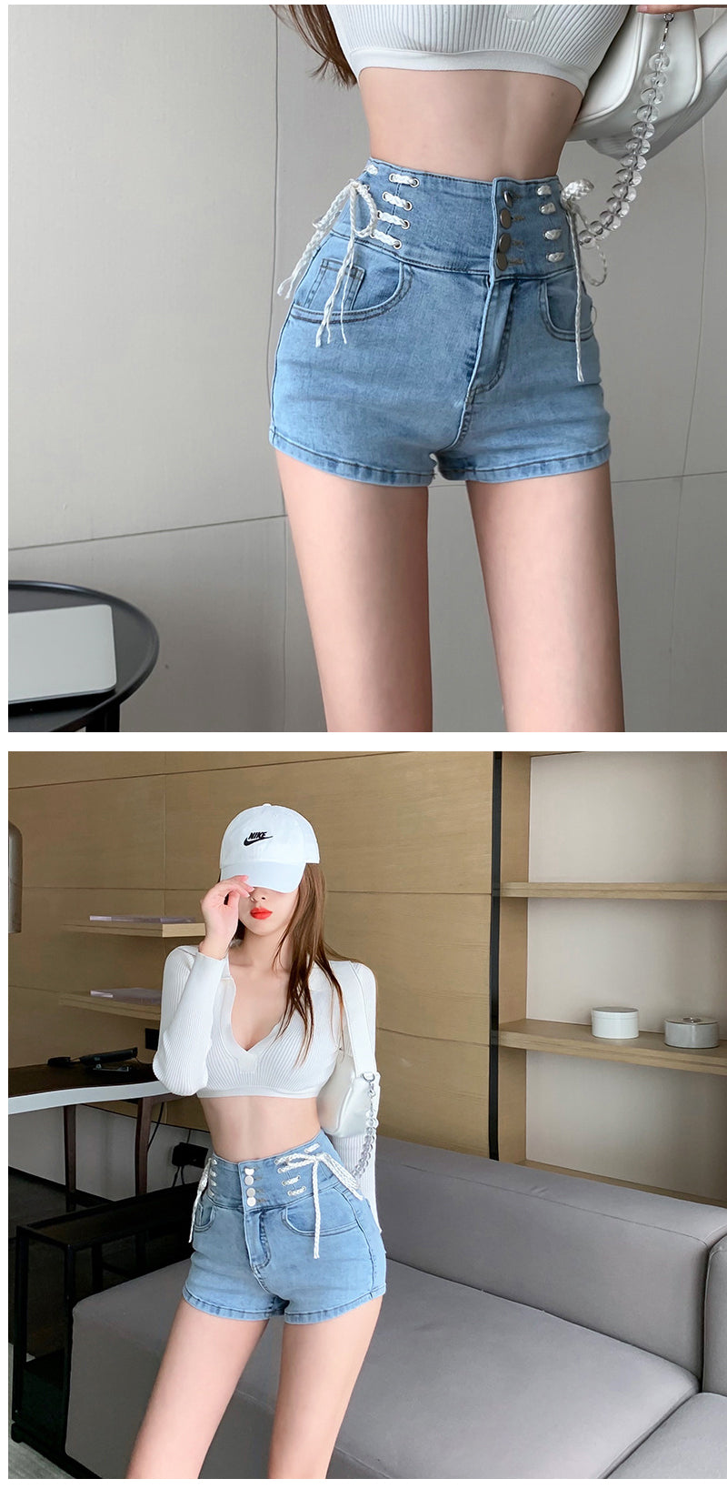 jinran Sexy Denim Shorts New Women's Slim Fit Pants 2021 Summer Back Hollow Out Quality High Waist Tight Female Elastic Short Jeans