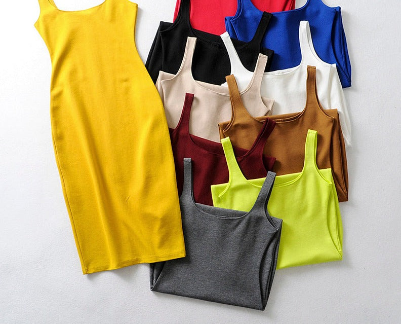 jinran Summer Dress Vestido Women's Sexy Back Slit Sleeveless Bodycon Tank Knee-length Dress