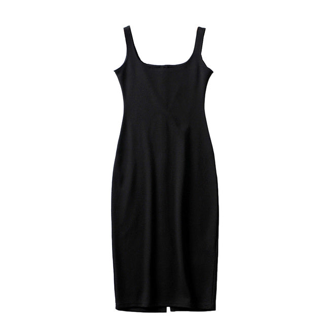 jinran Summer Dress Vestido Women's Sexy Back Slit Sleeveless Bodycon Tank Knee-length Dress