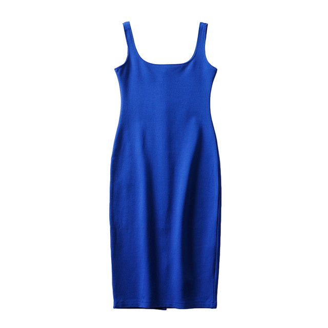 jinran Summer Dress Vestido Women's Sexy Back Slit Sleeveless Bodycon Tank Knee-length Dress