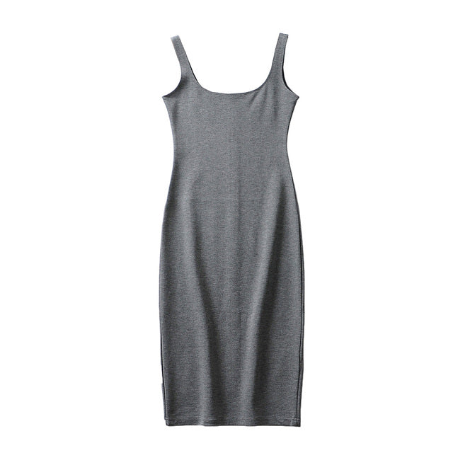 jinran Summer Dress Vestido Women's Sexy Back Slit Sleeveless Bodycon Tank Knee-length Dress