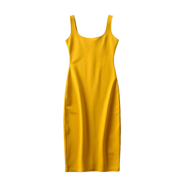jinran Summer Dress Vestido Women's Sexy Back Slit Sleeveless Bodycon Tank Knee-length Dress