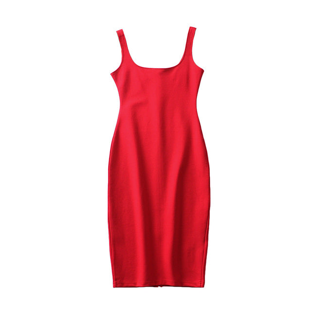 jinran Summer Dress Vestido Women's Sexy Back Slit Sleeveless Bodycon Tank Knee-length Dress