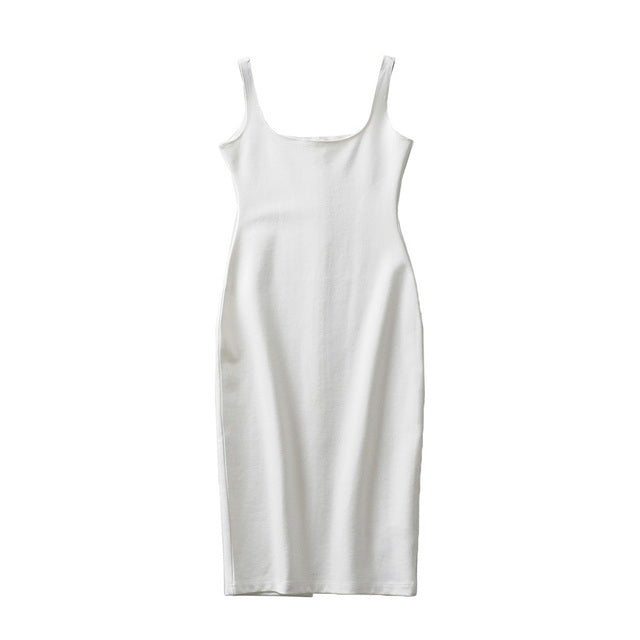jinran Summer Dress Vestido Women's Sexy Back Slit Sleeveless Bodycon Tank Knee-length Dress