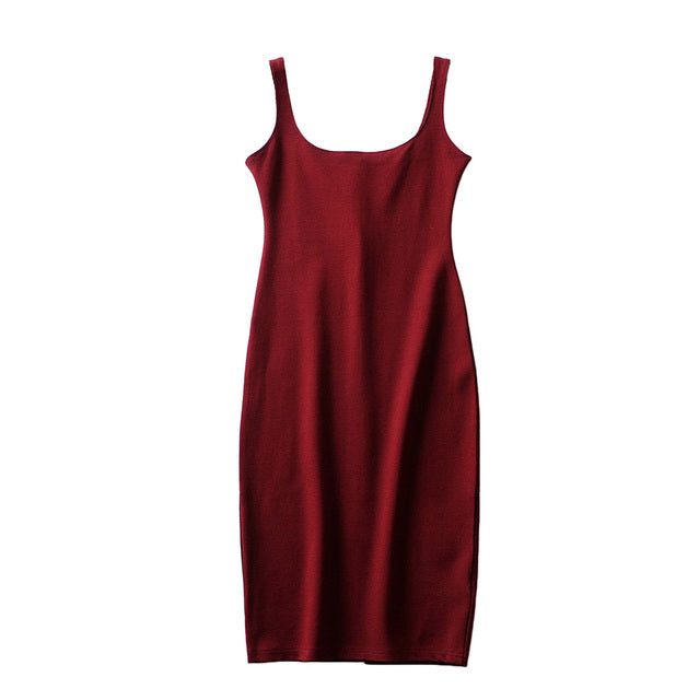 jinran Summer Dress Vestido Women's Sexy Back Slit Sleeveless Bodycon Tank Knee-length Dress
