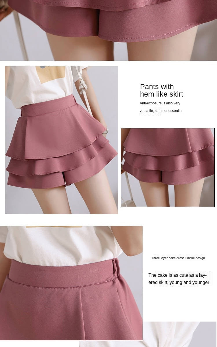 jinran Summer Chiffon Shorts Black White Green Pink Elasticated High Waist Women's Ruffles Cake Skirt Girl Lovely Sweet Student Dance