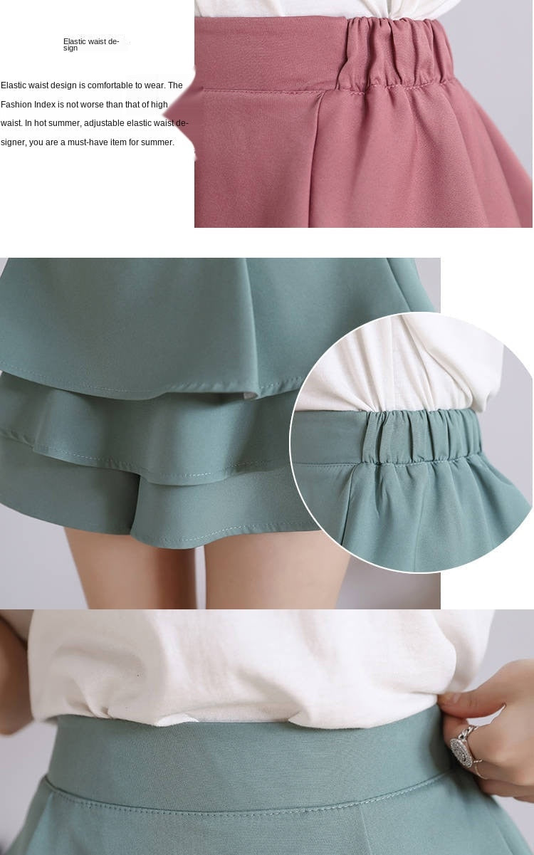 jinran Summer Chiffon Shorts Black White Green Pink Elasticated High Waist Women's Ruffles Cake Skirt Girl Lovely Sweet Student Dance