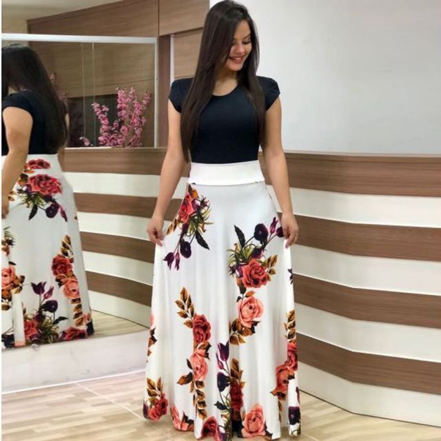 jinran Vintage Floral Print O-Neck Long Dress Women Summer 2021 New Short Sleeve Casual Slim Robe Casual Elegant Lady Maxi Vestidos