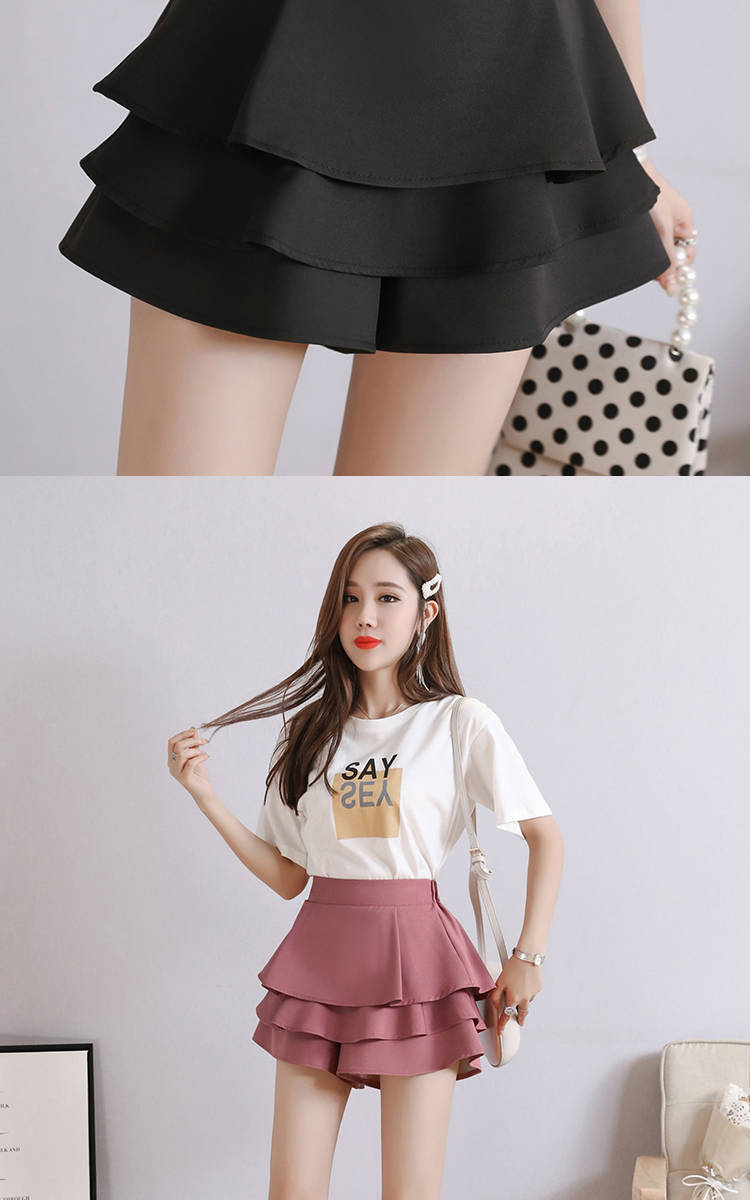 jinran Summer Chiffon Shorts Black White Green Pink Elasticated High Waist Women's Ruffles Cake Skirt Girl Lovely Sweet Student Dance