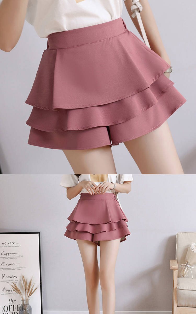 jinran Summer Chiffon Shorts Black White Green Pink Elasticated High Waist Women's Ruffles Cake Skirt Girl Lovely Sweet Student Dance