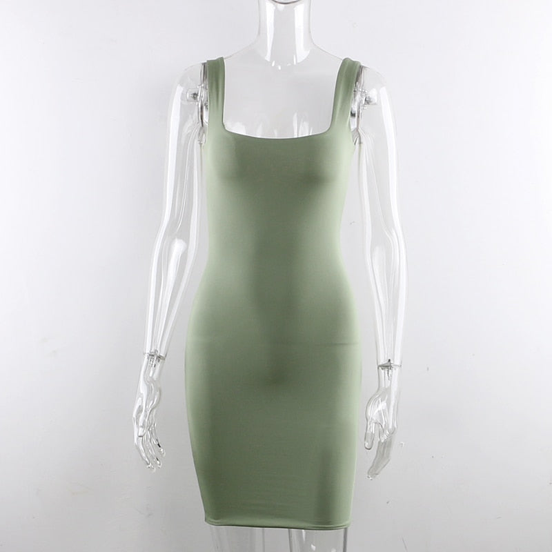 jinran Square Neck Sleeveless Bodycon Mini Dress Basic Women Summer Black Backless Party Sexy Yellow Clubwear 2020 Dresses