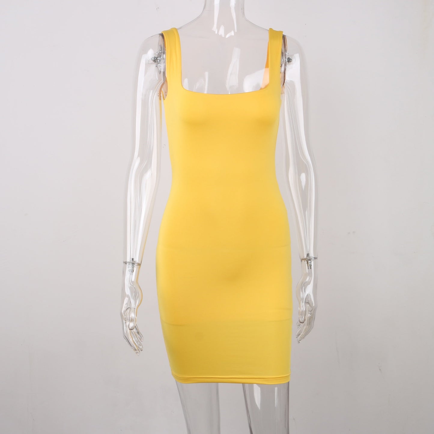 jinran Square Neck Sleeveless Bodycon Mini Dress Basic Women Summer Black Backless Party Sexy Yellow Clubwear 2020 Dresses