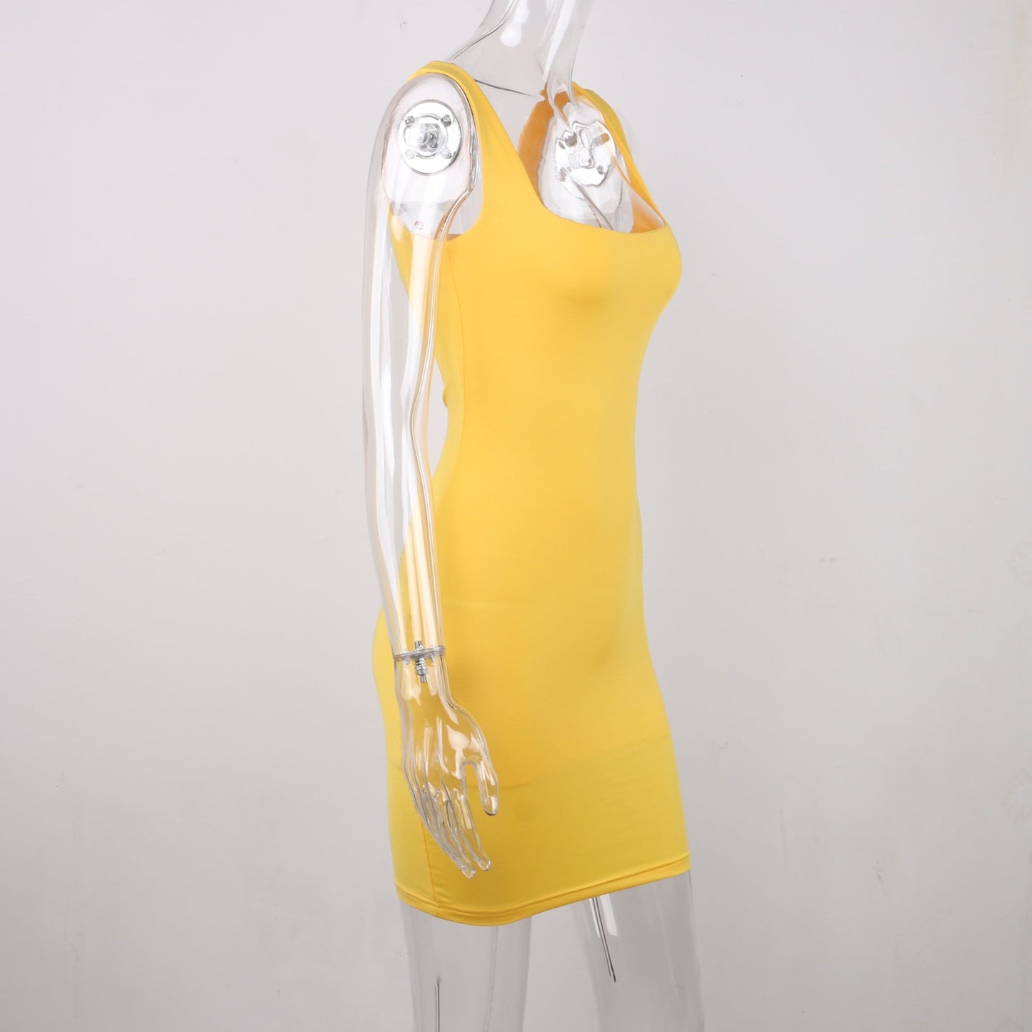 jinran Square Neck Sleeveless Bodycon Mini Dress Basic Women Summer Black Backless Party Sexy Yellow Clubwear 2020 Dresses