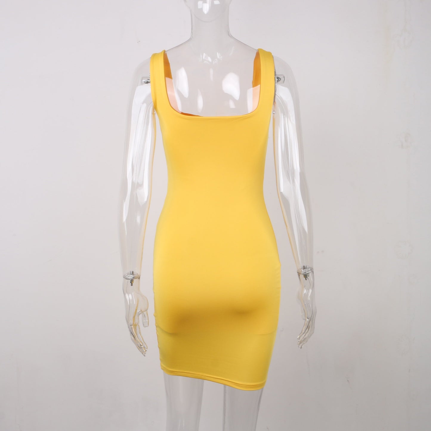 jinran Square Neck Sleeveless Bodycon Mini Dress Basic Women Summer Black Backless Party Sexy Yellow Clubwear 2020 Dresses