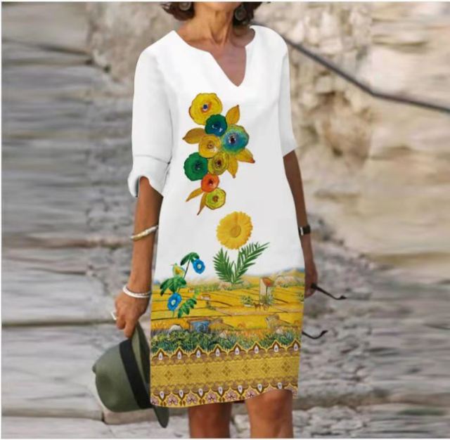 jinran Women 2021 Loose Spring Vintage Ruffles Befree Dress Large Big Printed Summer Boho Casual Party Elegant Dresses Plus Sizes