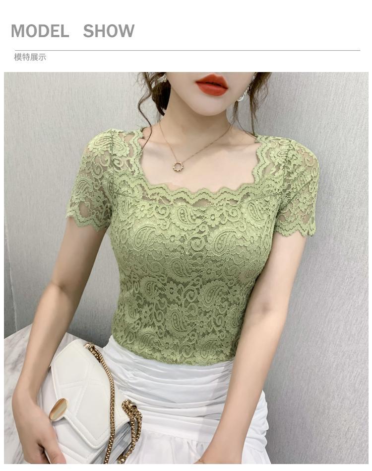 jinran Blouse Women Lace Top Women's Short-Sleeved Summer Square Collar Sexy Cutout Shirts Blusas Ropa De Mujer