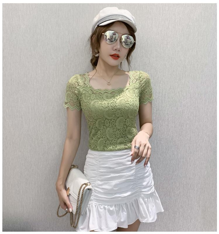 jinran Blouse Women Lace Top Women's Short-Sleeved Summer Square Collar Sexy Cutout Shirts Blusas Ropa De Mujer