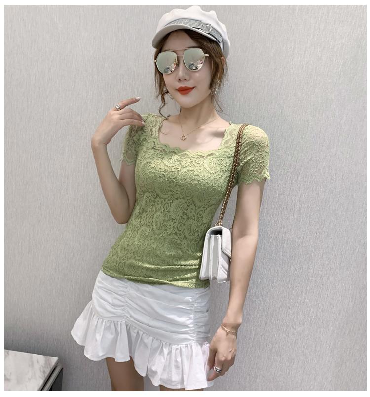 jinran Blouse Women Lace Top Women's Short-Sleeved Summer Square Collar Sexy Cutout Shirts Blusas Ropa De Mujer