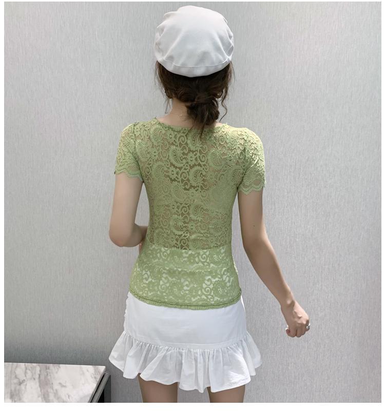 jinran Blouse Women Lace Top Women's Short-Sleeved Summer Square Collar Sexy Cutout Shirts Blusas Ropa De Mujer