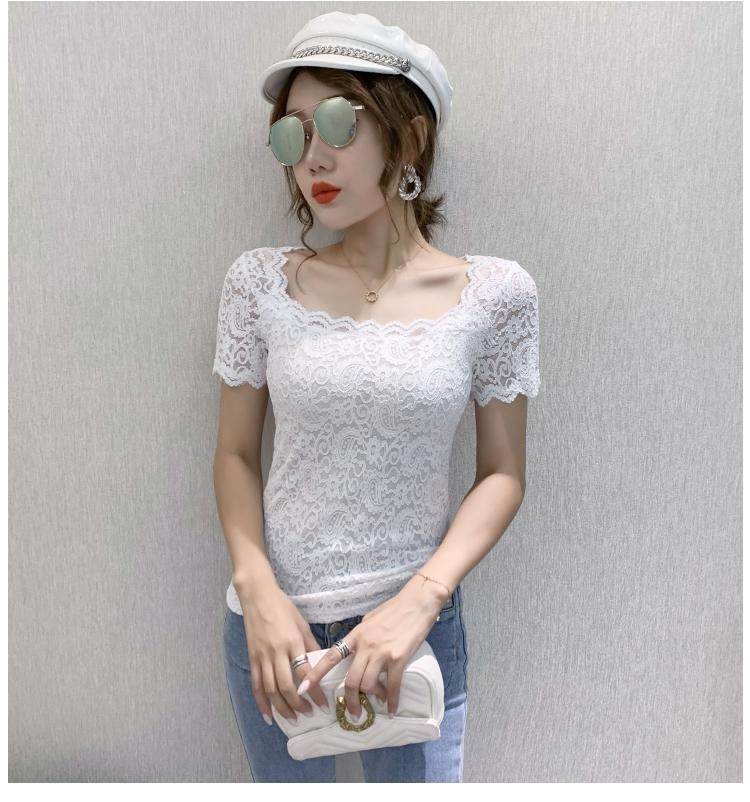 jinran Blouse Women Lace Top Women's Short-Sleeved Summer Square Collar Sexy Cutout Shirts Blusas Ropa De Mujer