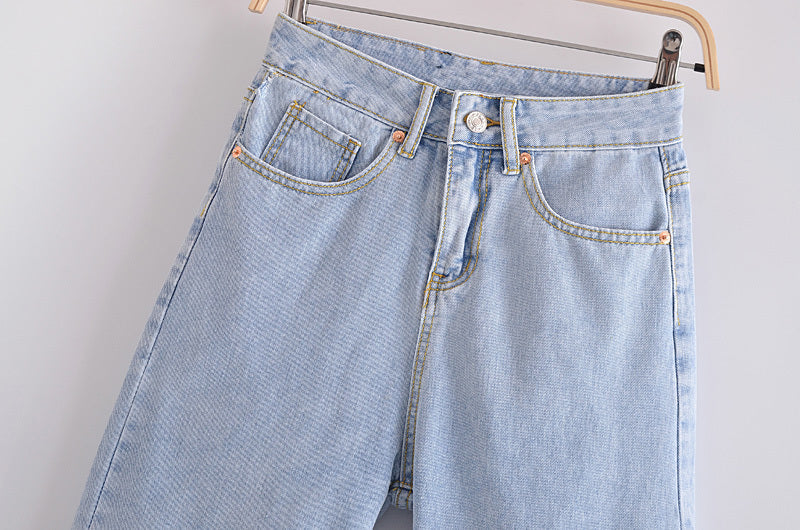 jinran summer new style women's fashion all-match high waist snow wash denim casual shorts