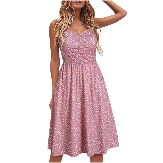 jinran Summer Casual Women's 2022 Sexy V-Neck Leopard Sling Dress Fashion Female Flower Print Beach Party Dresses Sleeveless Backless