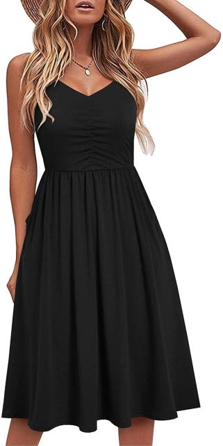 jinran Summer Casual Women's 2022 Sexy V-Neck Leopard Sling Dress Fashion Female Flower Print Beach Party Dresses Sleeveless Backless