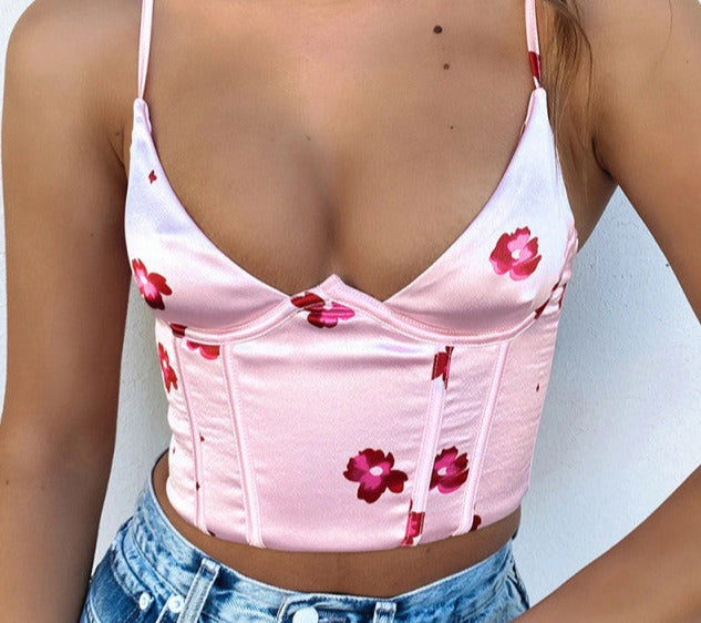 jinran V Neck Sleeveless Corset Crop Top Black Women 2021 Sexy Backless Summer Casual Bustier Cami Spaghetti Strap Tank Tops