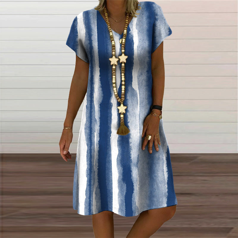 jinran Plaid Geometric Graphic Mini Dresses for Women's Clothing 2021 Summer New Casual Loose Short Sleeve V-Neck Beach Sundress Ladies