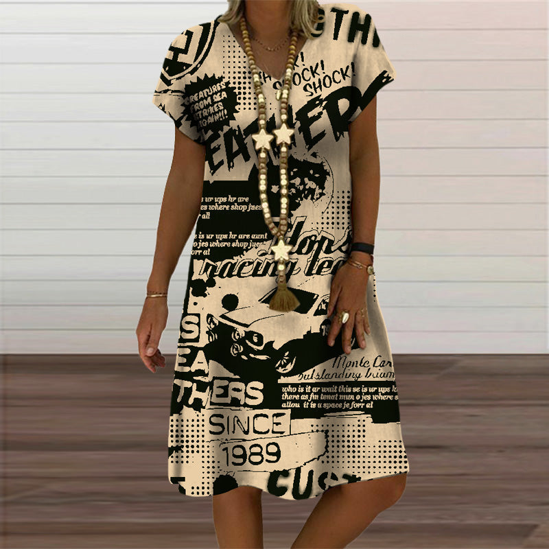 jinran Plaid Geometric Graphic Mini Dresses for Women's Clothing 2021 Summer New Casual Loose Short Sleeve V-Neck Beach Sundress Ladies