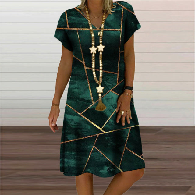 jinran Plaid Geometric Graphic Mini Dresses for Women's Clothing 2021 Summer New Casual Loose Short Sleeve V-Neck Beach Sundress Ladies