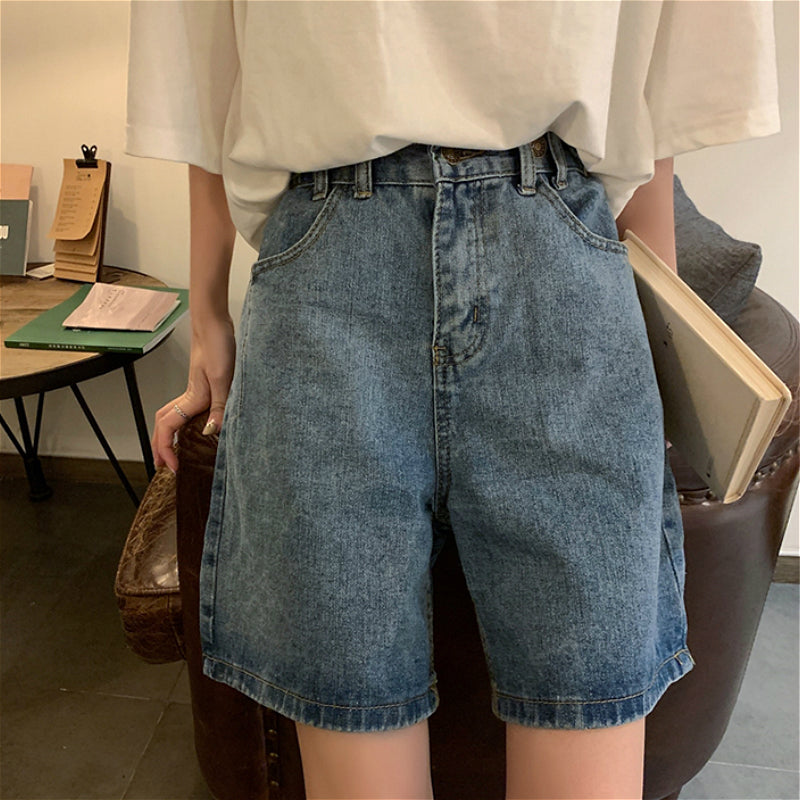 jinran Straight Shorts Women Ulzzang Summer Chic High Waist Denim Preppy Girls Streetwear All-match Leisure Stylish Women's Clothing