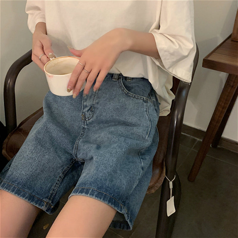 jinran Straight Shorts Women Ulzzang Summer Chic High Waist Denim Preppy Girls Streetwear All-match Leisure Stylish Women's Clothing