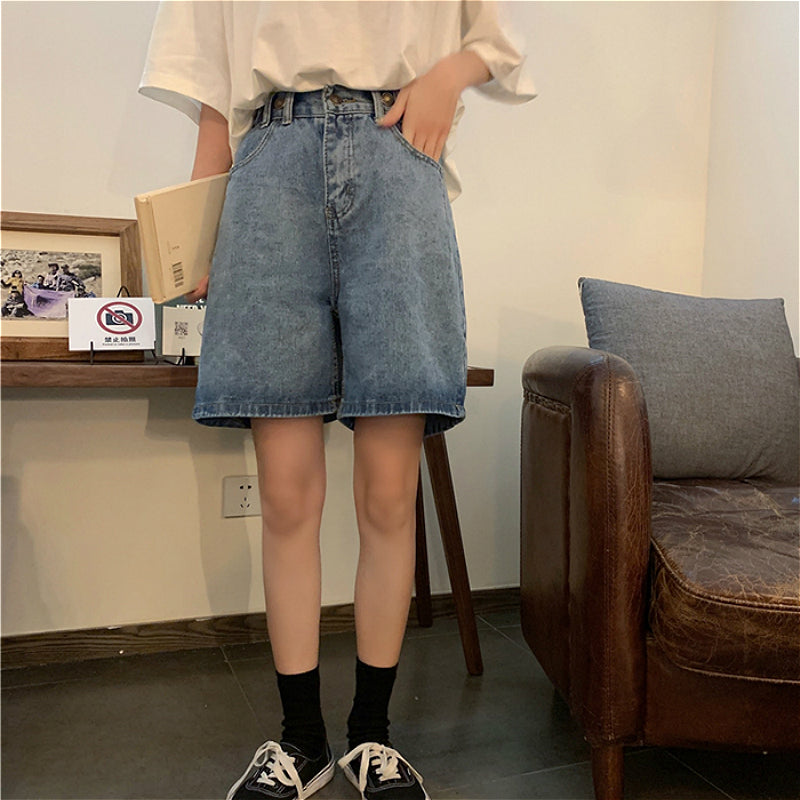 jinran Straight Shorts Women Ulzzang Summer Chic High Waist Denim Preppy Girls Streetwear All-match Leisure Stylish Women's Clothing