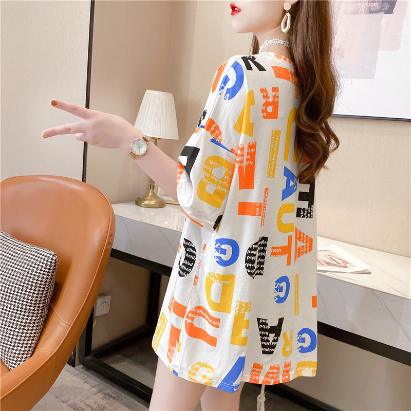 jinran Summer New Short-sleeved T-shirt Women's Mid-length Loose Top Clothes Girls Plus Size Women's Bottoming Shirt Graphic Tee 2022