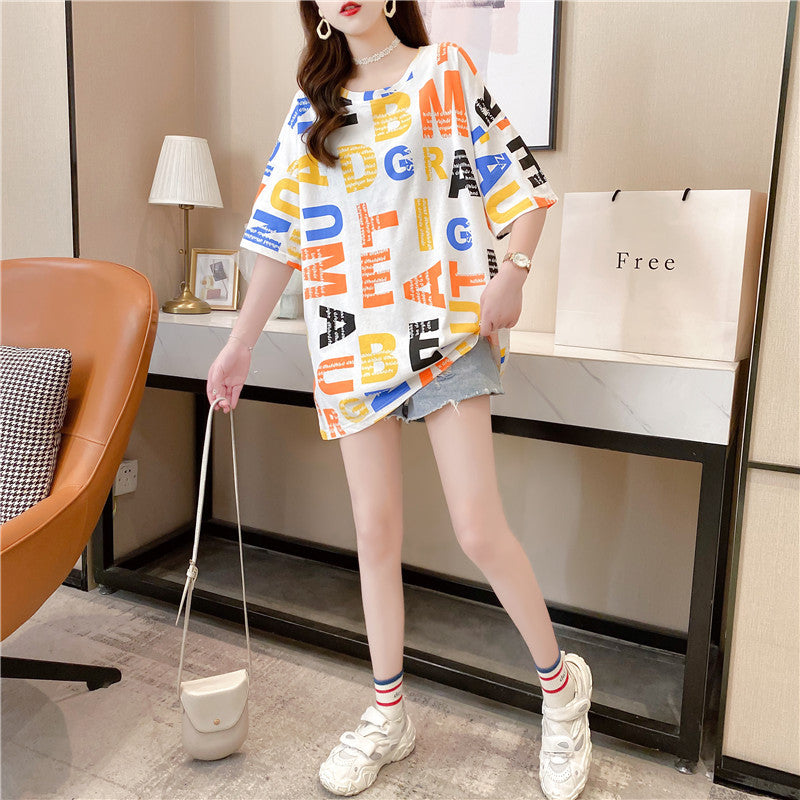 jinran Summer New Short-sleeved T-shirt Women's Mid-length Loose Top Clothes Girls Plus Size Women's Bottoming Shirt Graphic Tee 2022