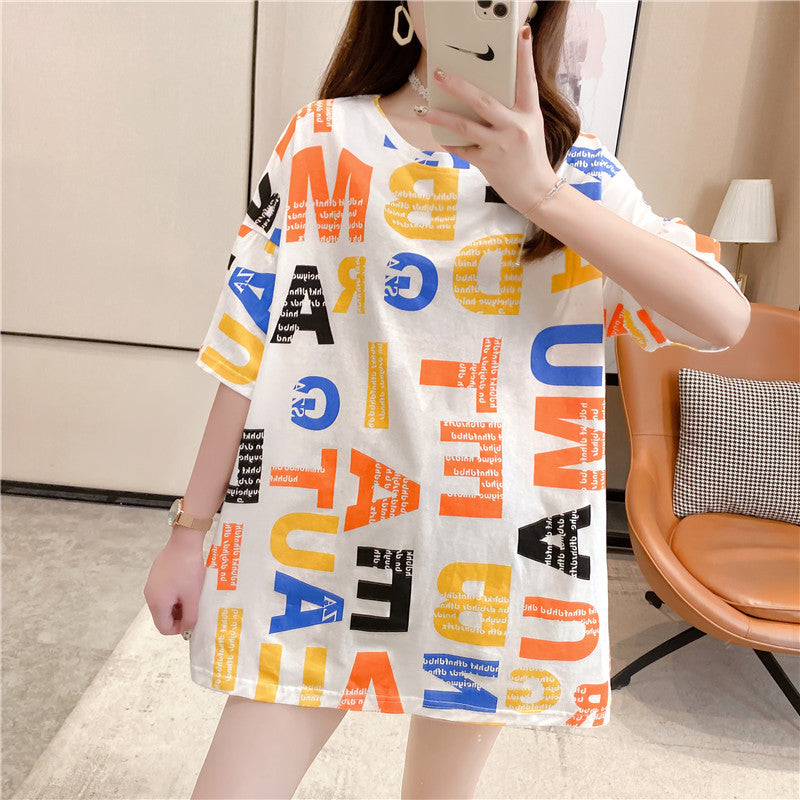 jinran Summer New Short-sleeved T-shirt Women's Mid-length Loose Top Clothes Girls Plus Size Women's Bottoming Shirt Graphic Tee 2022