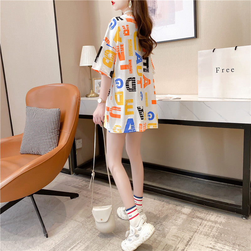jinran Summer New Short-sleeved T-shirt Women's Mid-length Loose Top Clothes Girls Plus Size Women's Bottoming Shirt Graphic Tee 2022