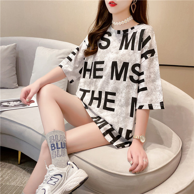 jinran Summer New Short-sleeved T-shirt Women's Mid-length Loose Top Clothes Girls Plus Size Women's Bottoming Shirt Graphic Tee 2022