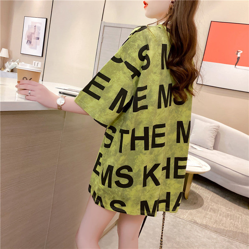 jinran Summer New Short-sleeved T-shirt Women's Mid-length Loose Top Clothes Girls Plus Size Women's Bottoming Shirt Graphic Tee 2022