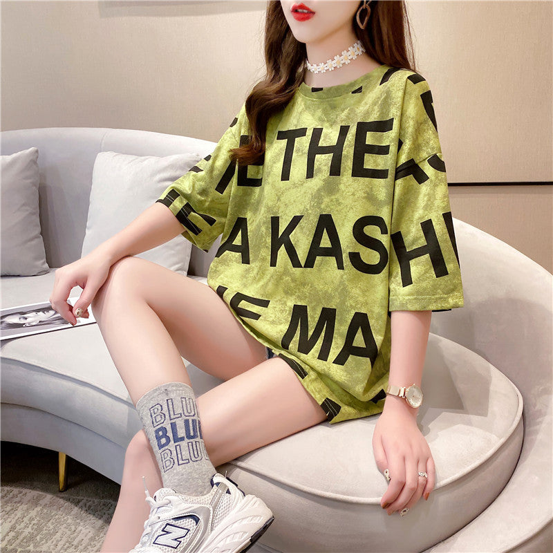jinran Summer New Short-sleeved T-shirt Women's Mid-length Loose Top Clothes Girls Plus Size Women's Bottoming Shirt Graphic Tee 2022