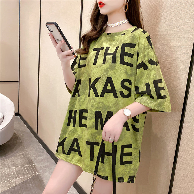 jinran Summer New Short-sleeved T-shirt Women's Mid-length Loose Top Clothes Girls Plus Size Women's Bottoming Shirt Graphic Tee 2022
