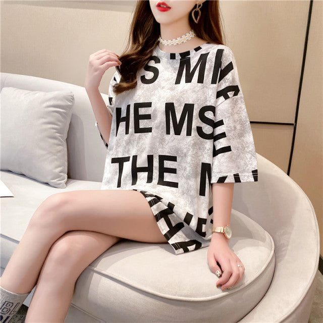 jinran Summer New Short-sleeved T-shirt Women's Mid-length Loose Top Clothes Girls Plus Size Women's Bottoming Shirt Graphic Tee 2022