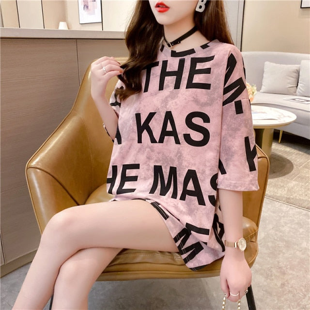 jinran Summer New Short-sleeved T-shirt Women's Mid-length Loose Top Clothes Girls Plus Size Women's Bottoming Shirt Graphic Tee 2022