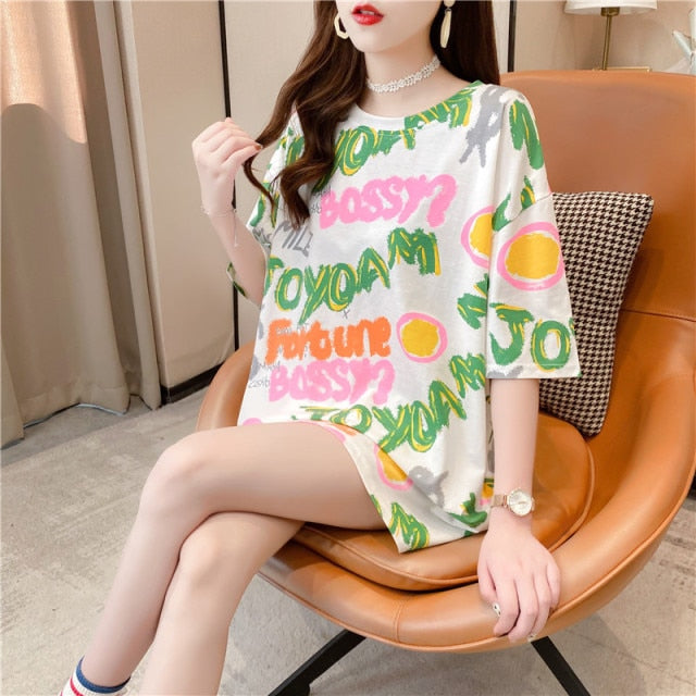 jinran Summer New Short-sleeved T-shirt Women's Mid-length Loose Top Clothes Girls Plus Size Women's Bottoming Shirt Graphic Tee 2022